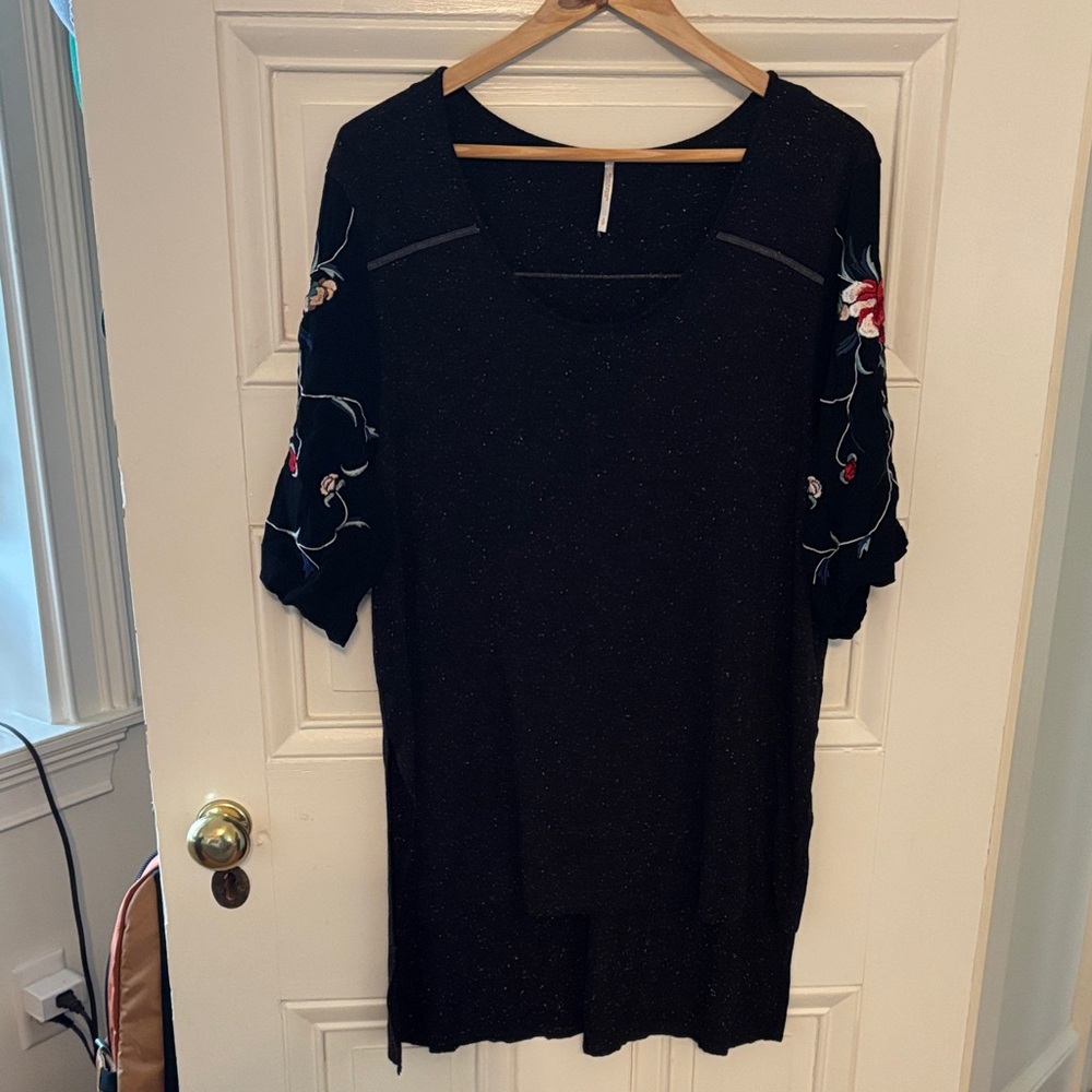 Free People Black Tunic with Floral Embroidery